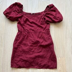 Abercrombie & Fitch Mini Dress Sz LP Red Puff Sleeve Smocked Babydoll Square Y2K